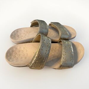 Vionic Randi Gold Metallic Leather Comfort Slide Sandals Adjustable Women’s 6